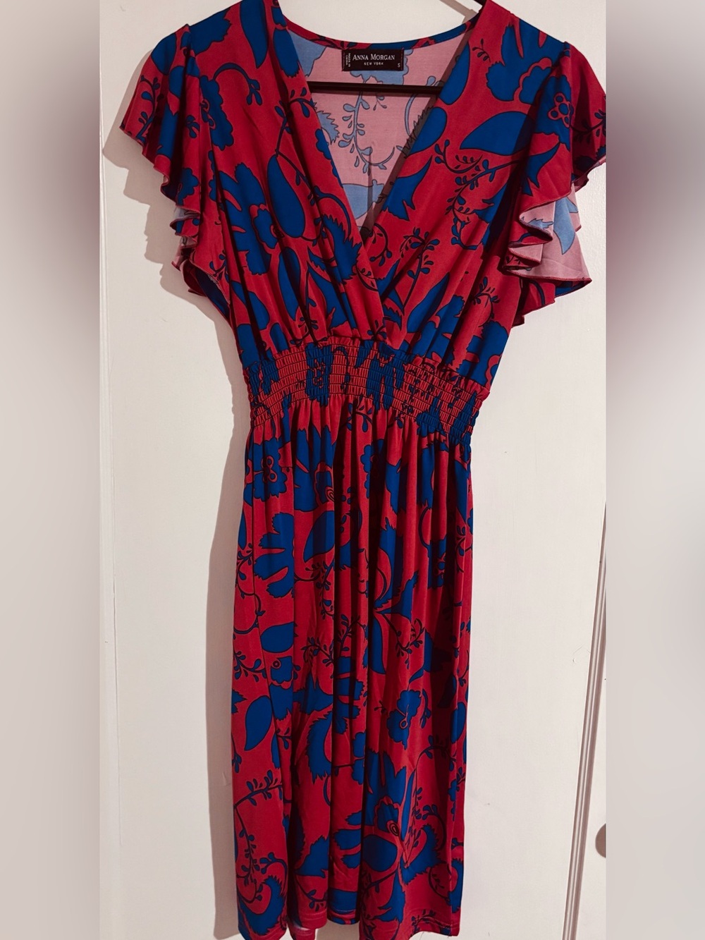 Red orange & Blue Floral V-Neck Maxi Dress